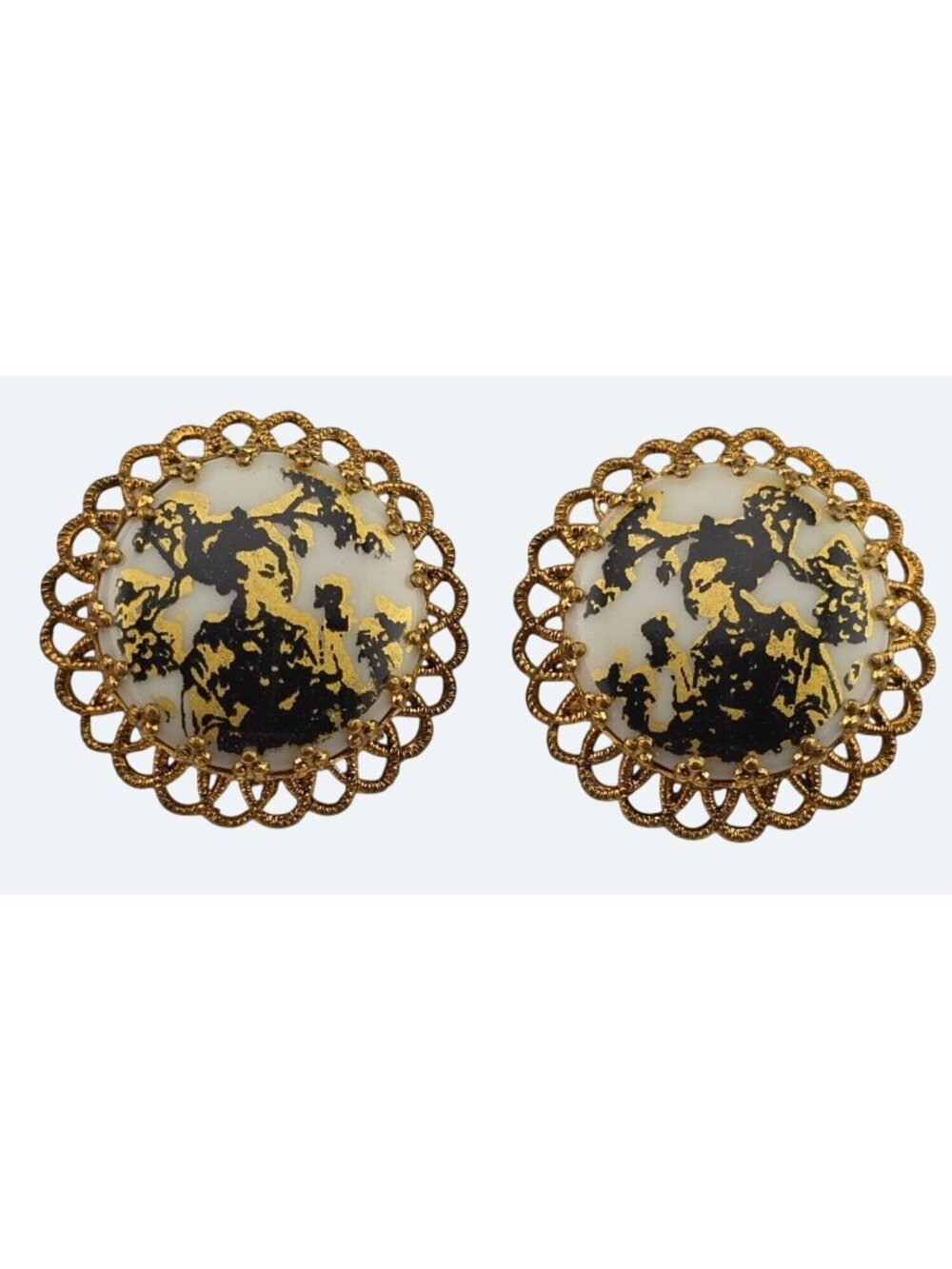 Vintage Black and Gold Filigree Clip On Earrings West Germany